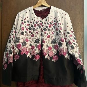 Pink/Black Floral Jacket with Maroon Blouse